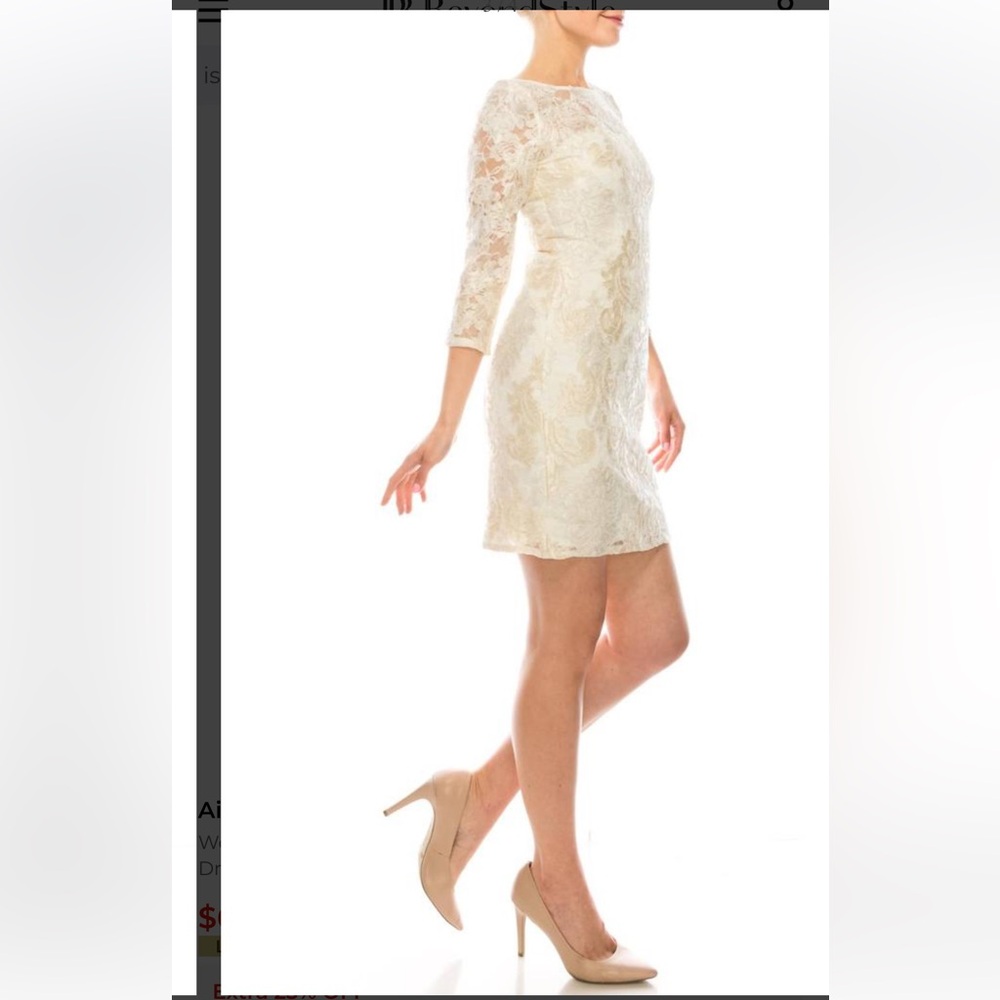 Aidan Mattox Ivory Lace Long Sleeve Dress